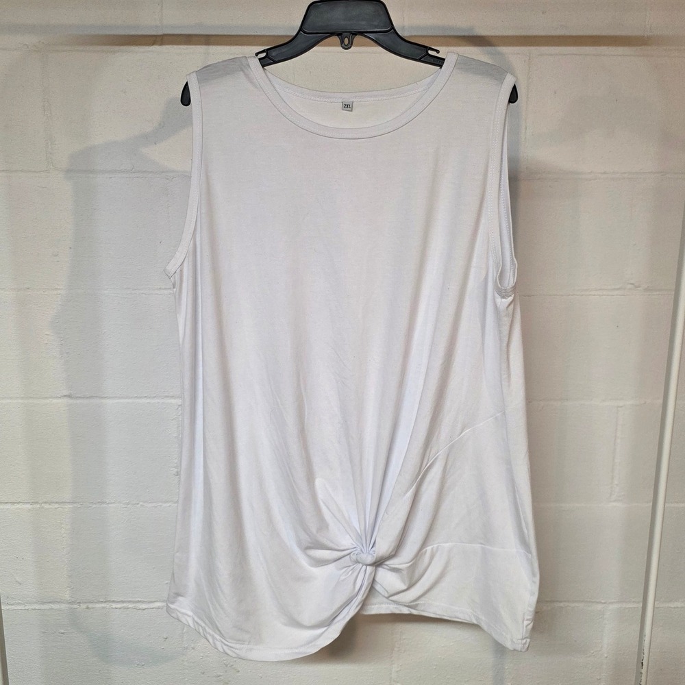 💲6️⃣ CLEARANCE White Twist‎ Front Knot Sleeveless Tank Top Plus Size 2XL